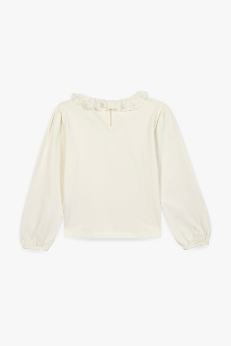 Blusa écru con cuello volante – Comodidad y estilo natural | Colección Faroe Island
