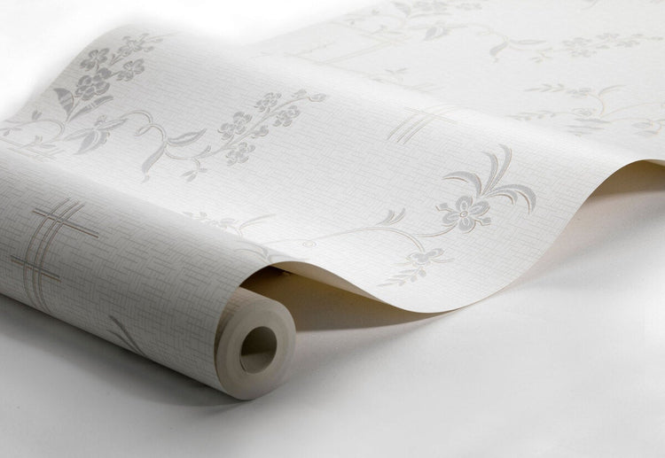 PAPEL PINTADO RETRO FLORAL BLANCO