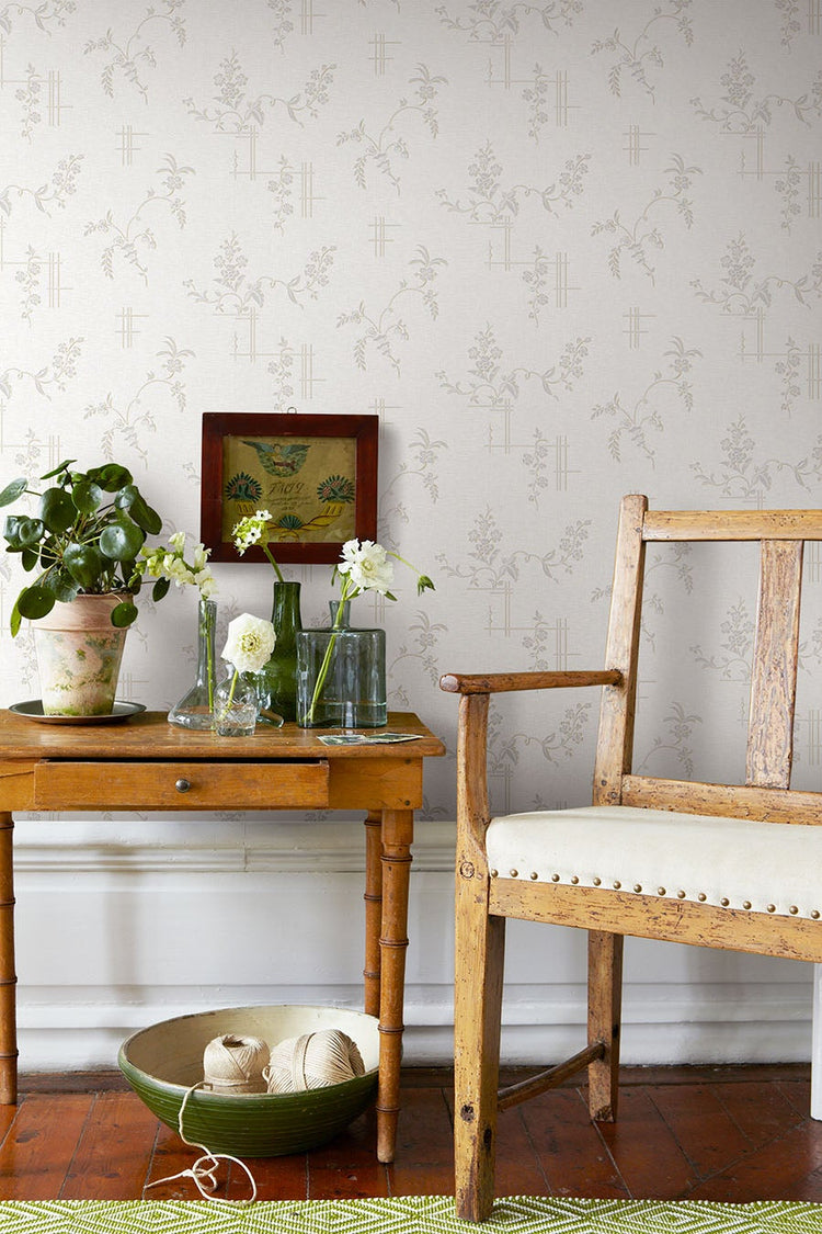 PAPEL PINTADO RETRO FLORAL BLANCO