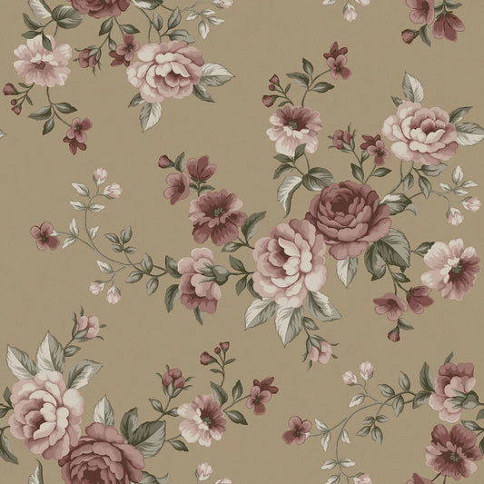 PAPEL PINTADO CAMPOS DE ROSAS BROWN
