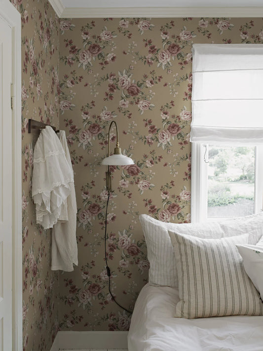 PAPEL PINTADO CAMPOS DE ROSAS BROWN