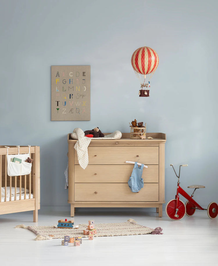 CÓMODA PARA NIÑOS DE MADERA 3 CAJONES, ROBLE