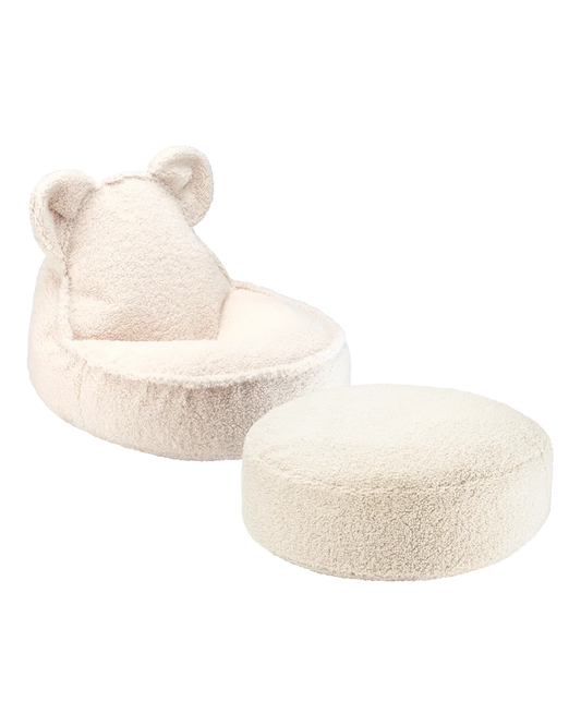 Cream White Bear Beanbag and Ottoman Set