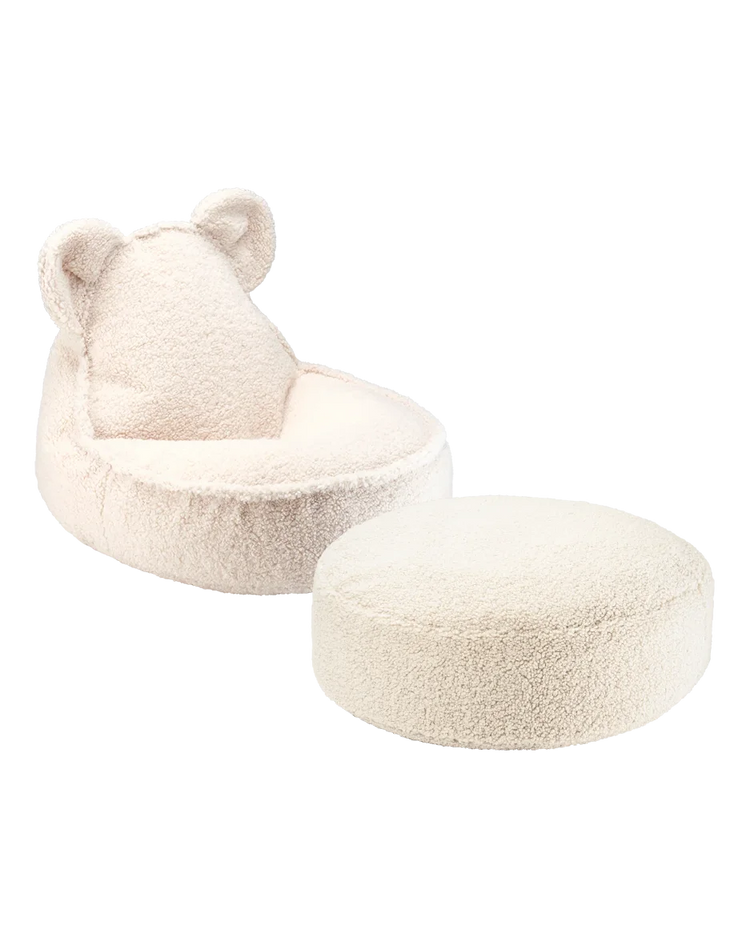 Cream White Bear Beanbag and Ottoman Set