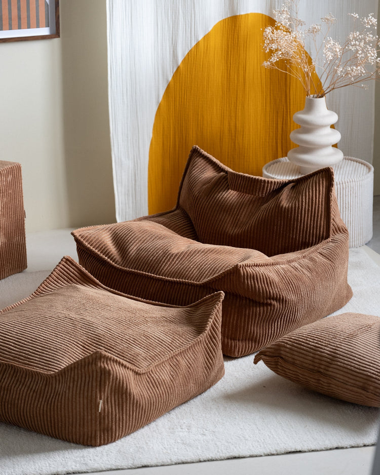 Toffee Beanbag Chair and Ottoman Set