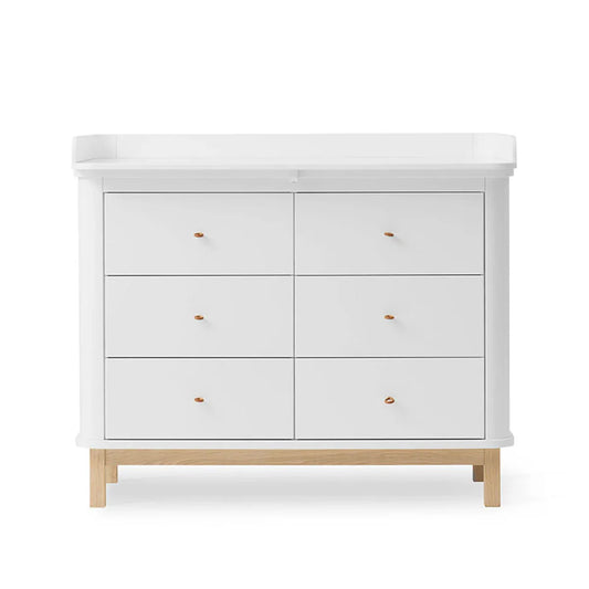 WOOD NURSERY DRESSERE 6 DRAWERS LARGE TOP ,WITE/OAK