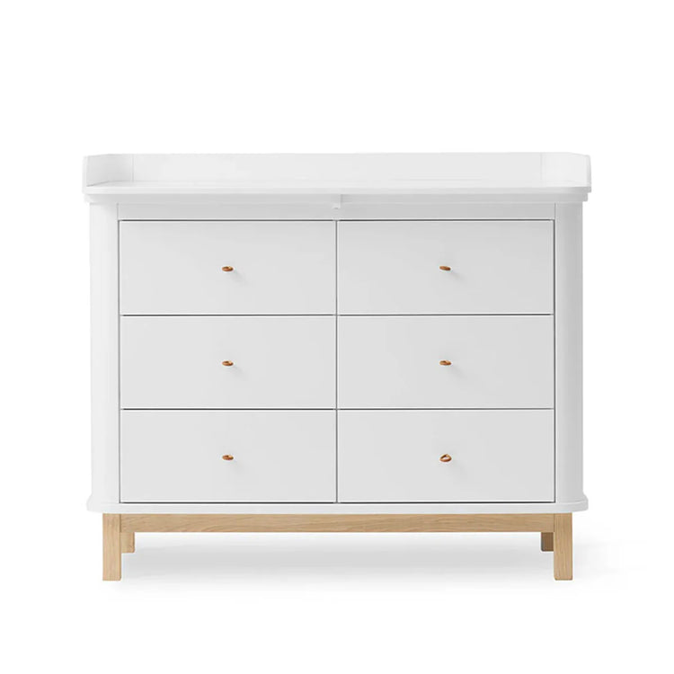 WOOD NURSERY DRESSERE 6 DRAWERS LARGE TOP ,WITE/OAK
