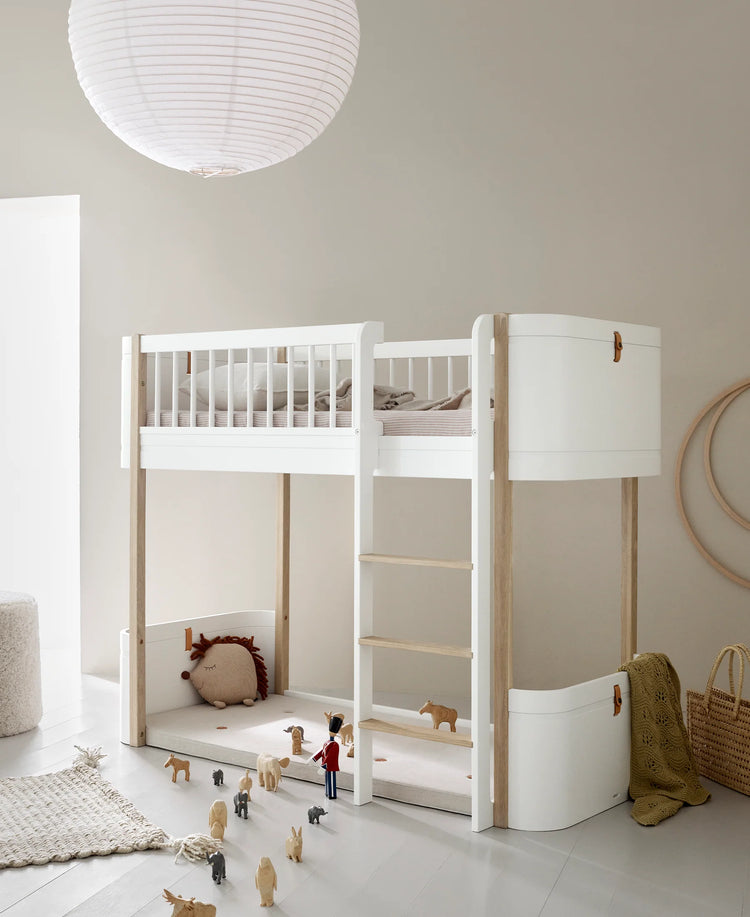 WOOD MINI + LOW LOFT BED, WHITE/OAK