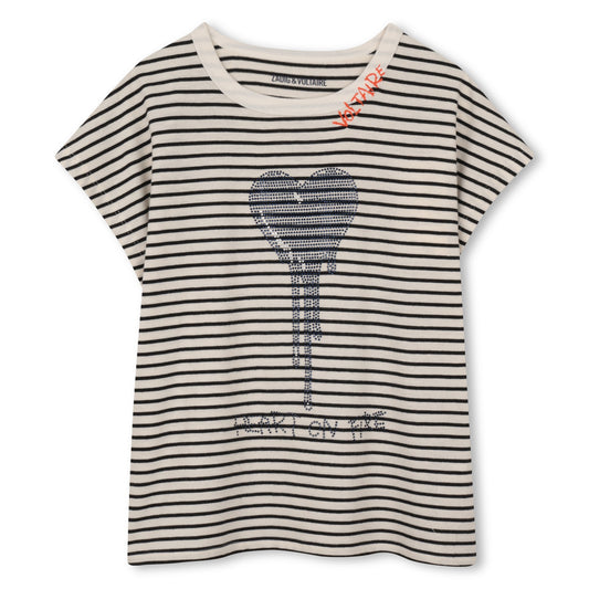 Camiseta manga corta con rayas y brillos