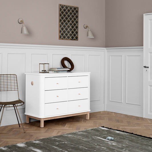 CÓMODA DE MADERA 6 CAJONES BLANCO Y ROBLE