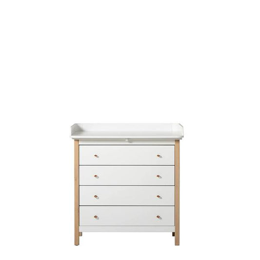 CÓMODA CAMBIADOR DE MADERA 4 CAJONES BLANCO Y ROBLE