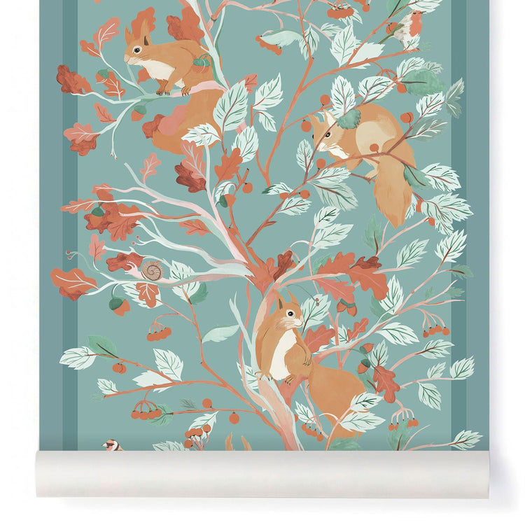 PAPEL PINTADO ARDILLAS VERDE