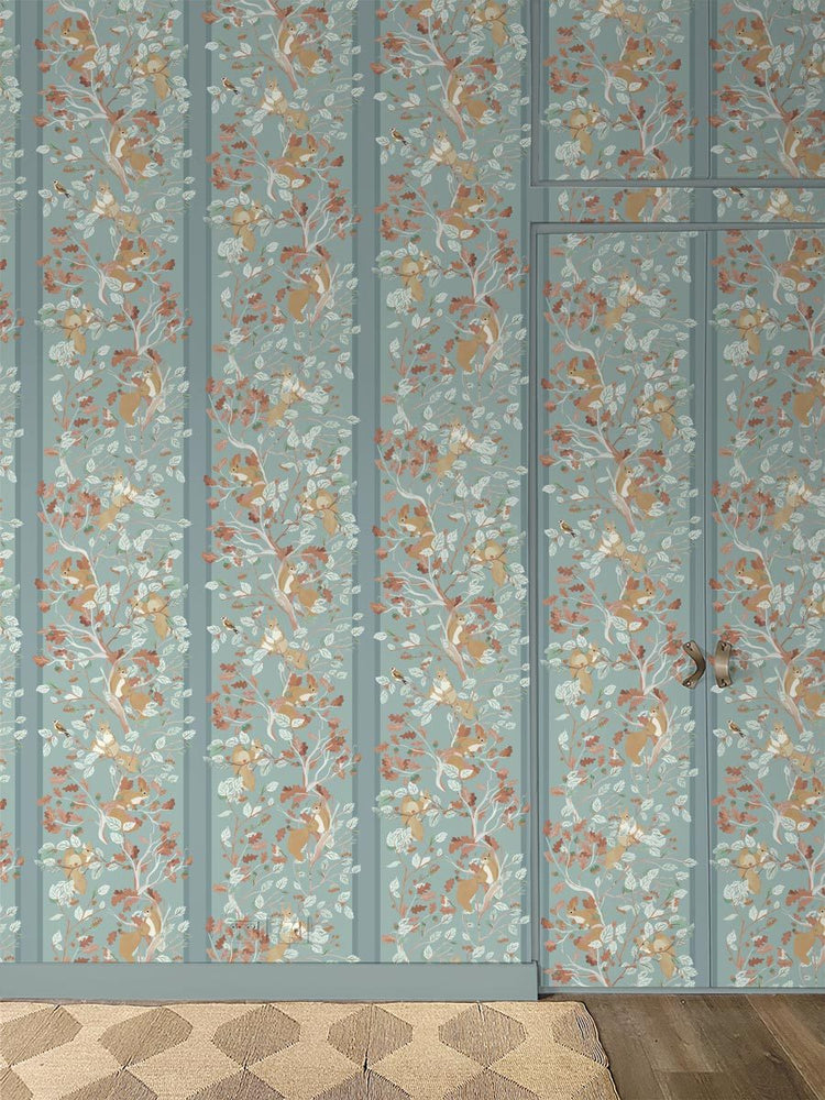 PAPEL PINTADO ARDILLAS VERDE