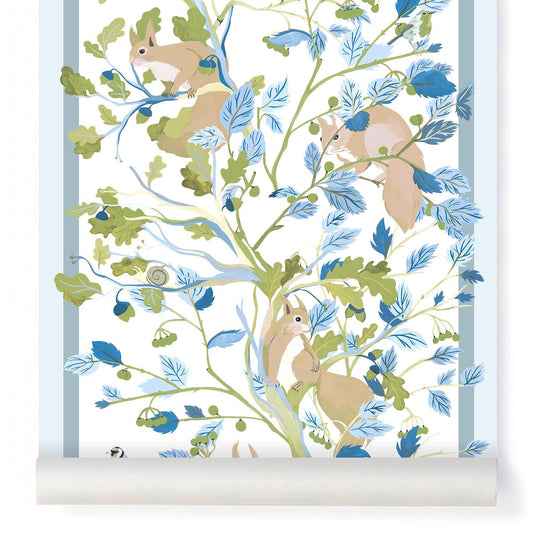 PAPEL PINTADO ARDILLAS AZUL