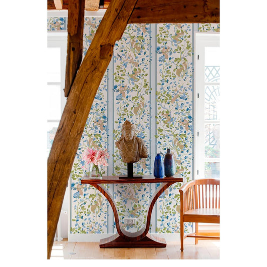 PAPEL PINTADO ARDILLAS AZUL