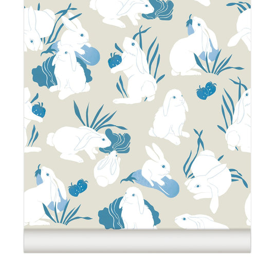 PAPEL PINTADO CONEJOS ARÁNDANOS