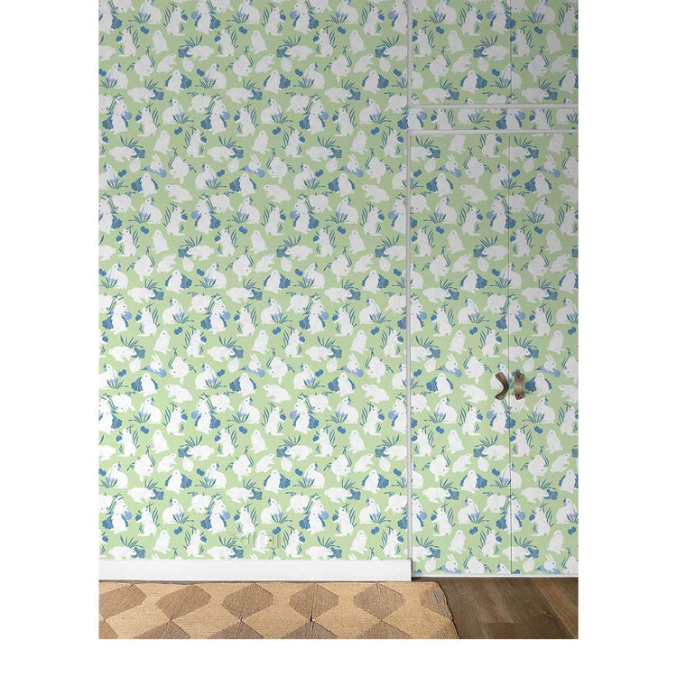 PAPEL PINTADO CONEJOS VERDE