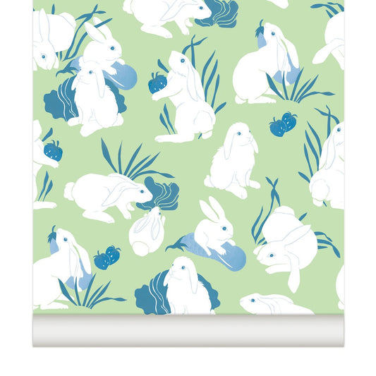 PAPEL PINTADO CONEJOS VERDE