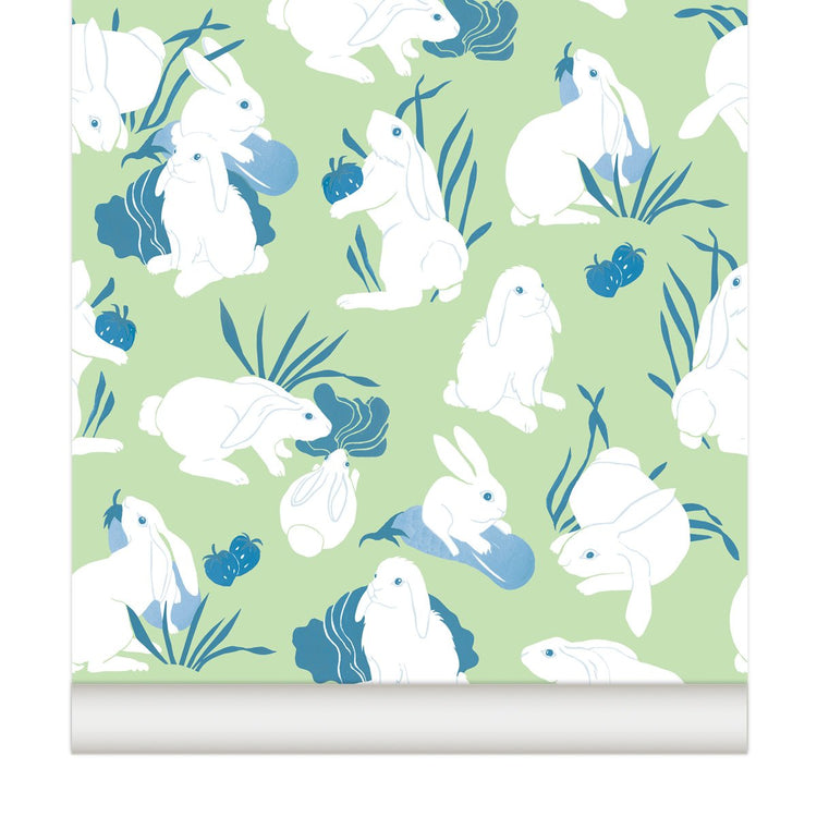 PAPEL PINTADO CONEJOS VERDE