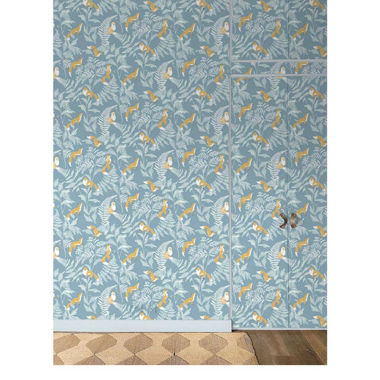 PAPEL PINTADO ZORROS AZUL