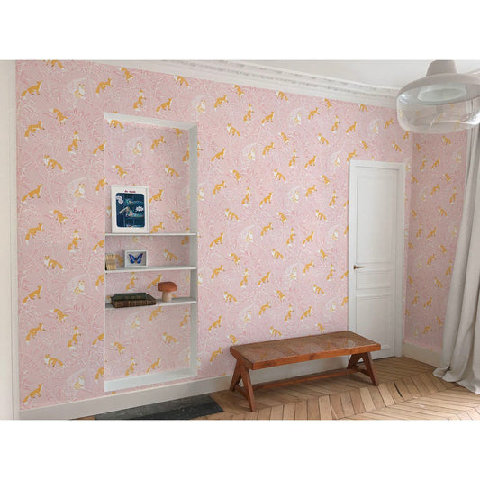 PAPEL PINTADO ZORROS ROSA