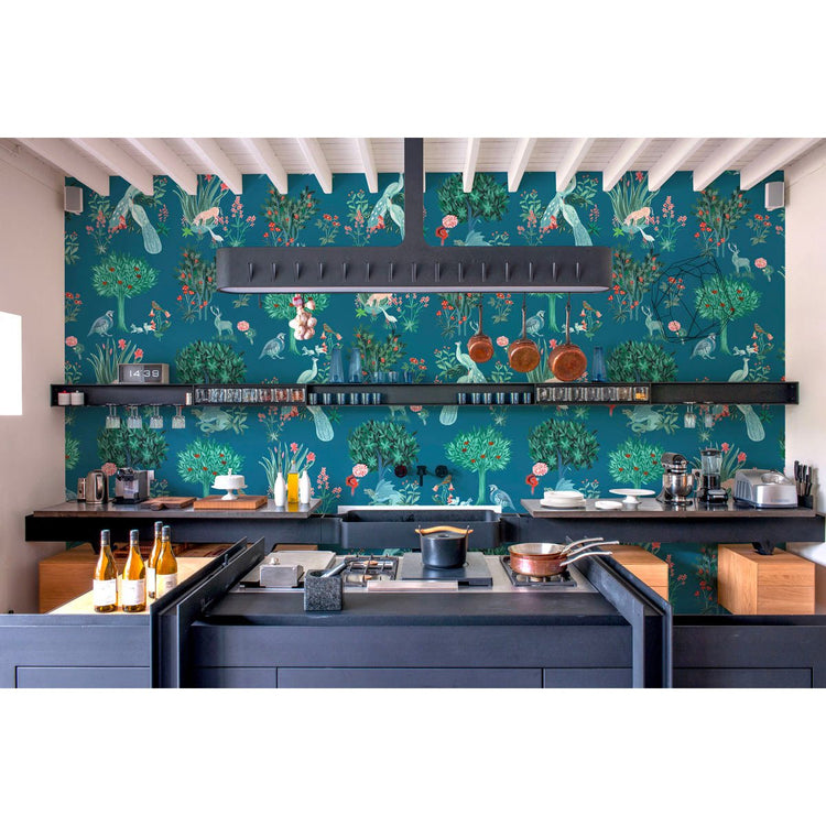 PAPEL PINTADO PAVOS REALES VERDE