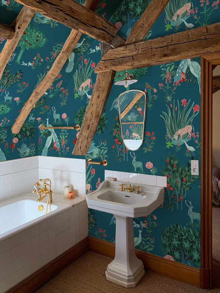 PAPEL PINTADO PAVOS REALES VERDE