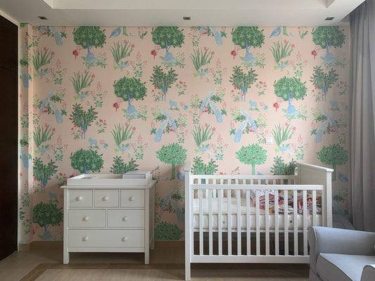 PAPEL PINTADO PAVOS REALES ROSA