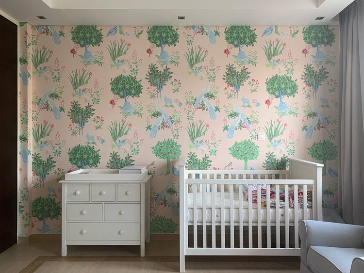 PAPEL PINTADO PAVOS REALES ROSA