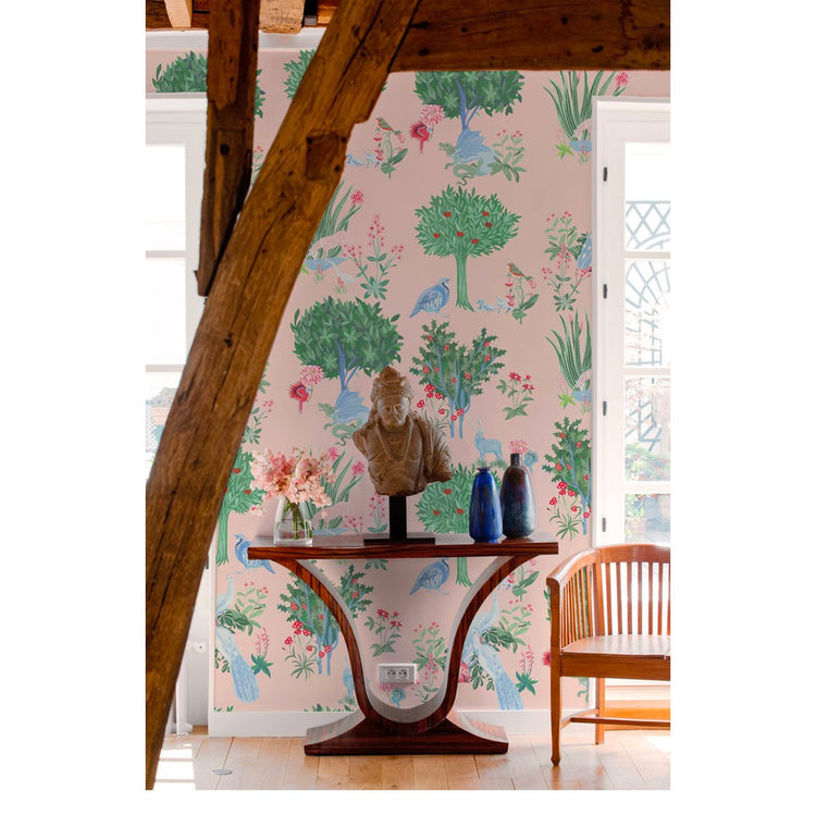 PAPEL PINTADO PAVOS REALES ROSA