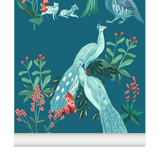 PAPEL PINTADO PAVOS REALES VERDE