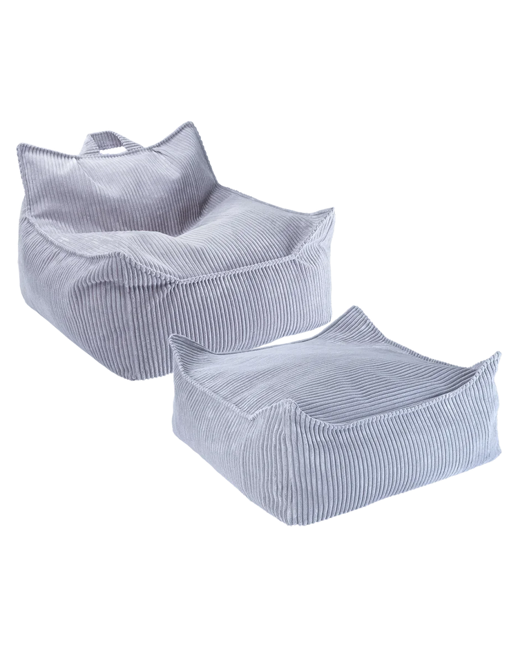 Blueberry Blue Beanbag Chair and Ottoman Set