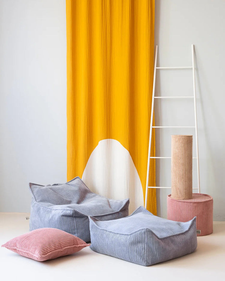 Blueberry Blue Beanbag Chair and Ottoman Set