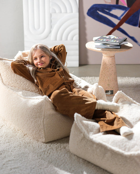 Set Cream White Beanbag Chair and Ottoman