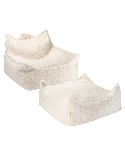 Set Cream White Beanbag Chair and Ottoman