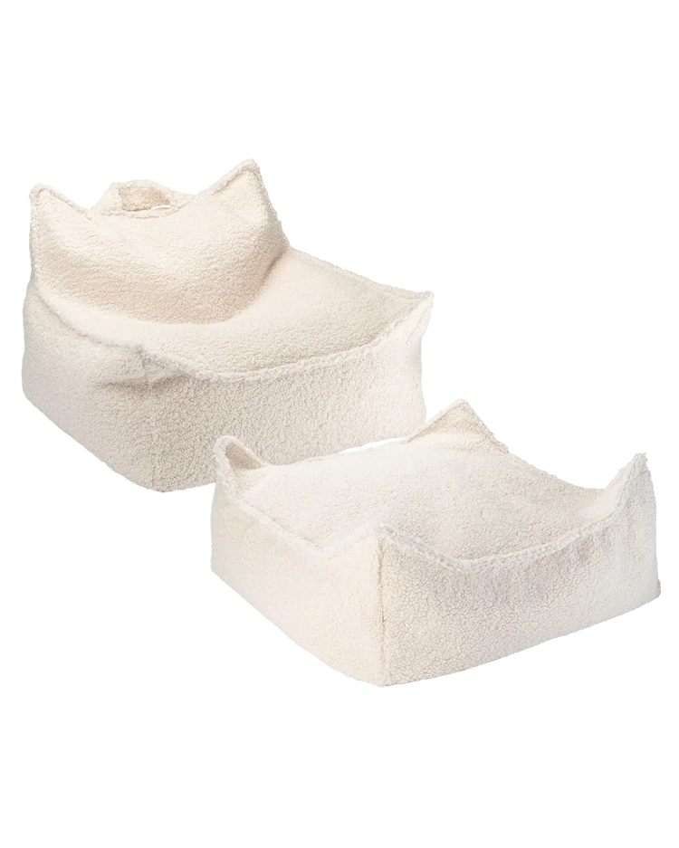 Set Cream White Beanbag Chair and Ottoman