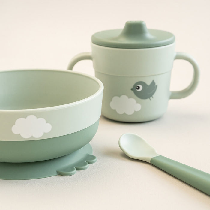 Set Vajilla con Ventosa Happy Clouds color Verde