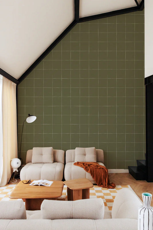 PAPEL PINTADO GRID OLIVE