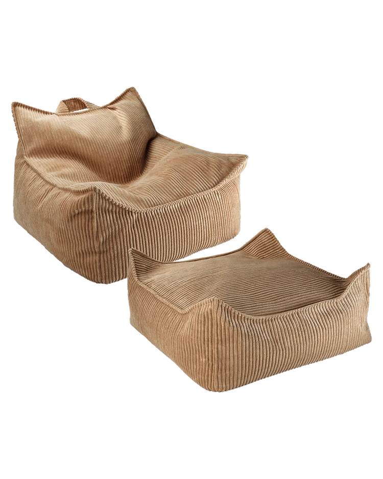 Toffee Beanbag Chair and Ottoman Set