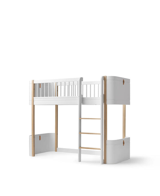 WOOD MINI + LOW LOFT BED, WHITE/OAK
