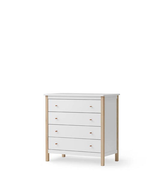 WOOD DRESSER 4 DRAWERS, WHITE/OAK
