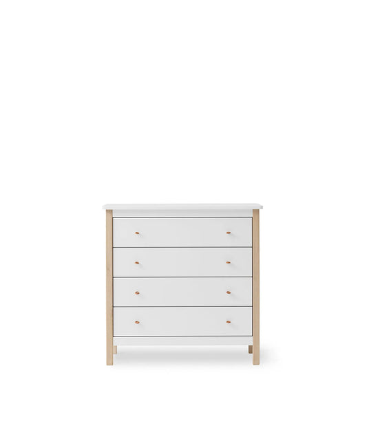 WOOD DRESSER 4 DRAWERS, WHITE/OAK