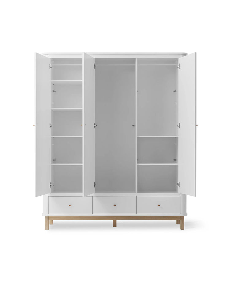 WOOD WARDROBES 3 DOORS, WHITE/OAK