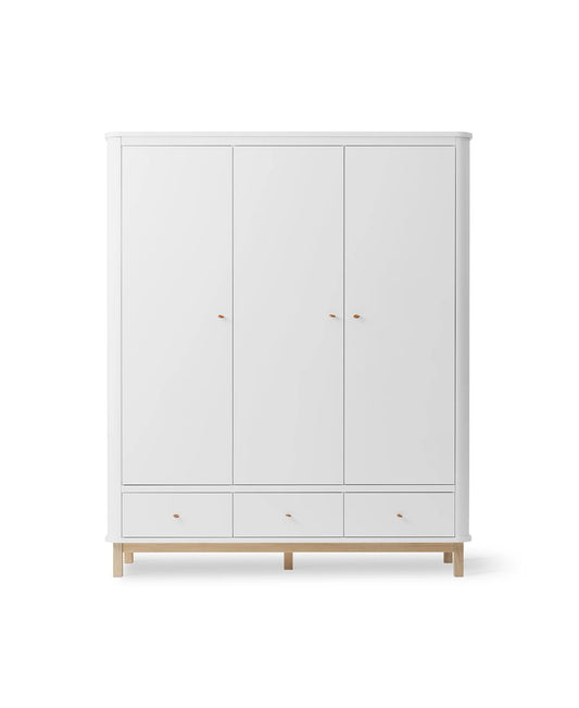 WOOD WARDROBES 3 DOORS, WHITE/OAK
