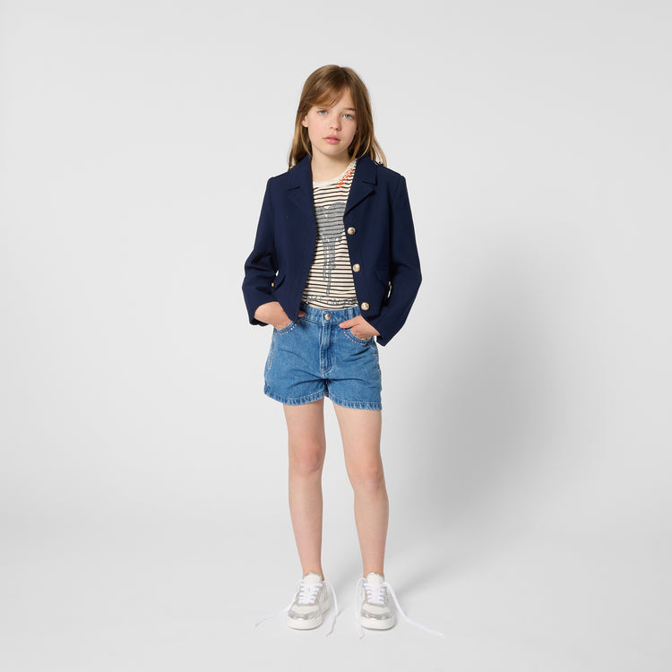 Camiseta manga corta con rayas y brillos