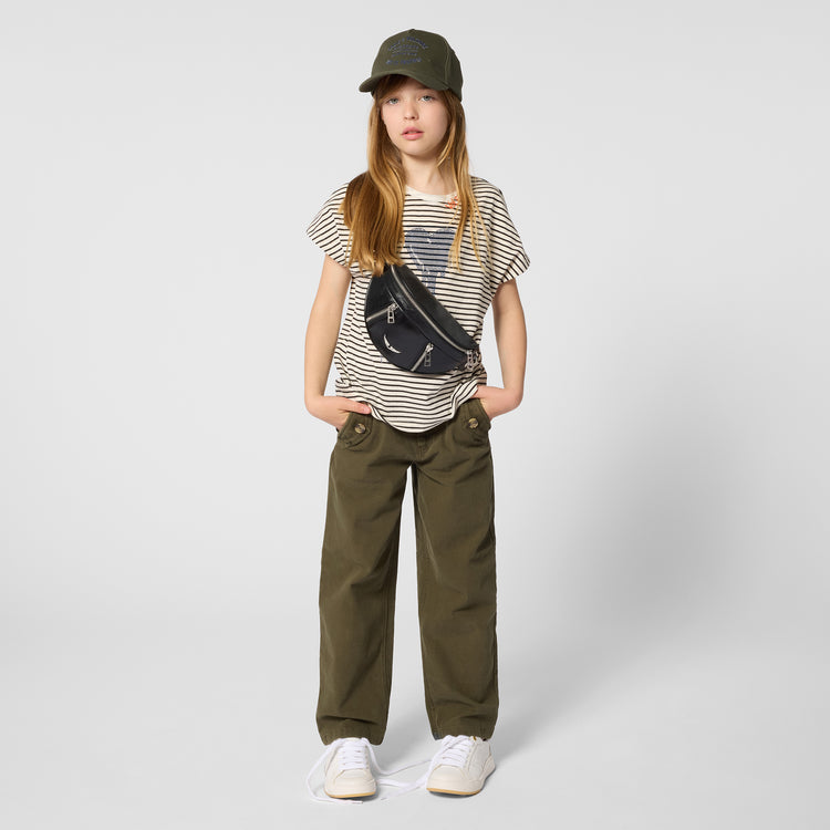 Camiseta manga corta con rayas y brillos