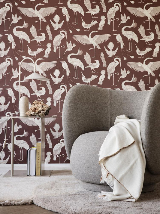 PAPEL PINTADO BIRDS ROJO